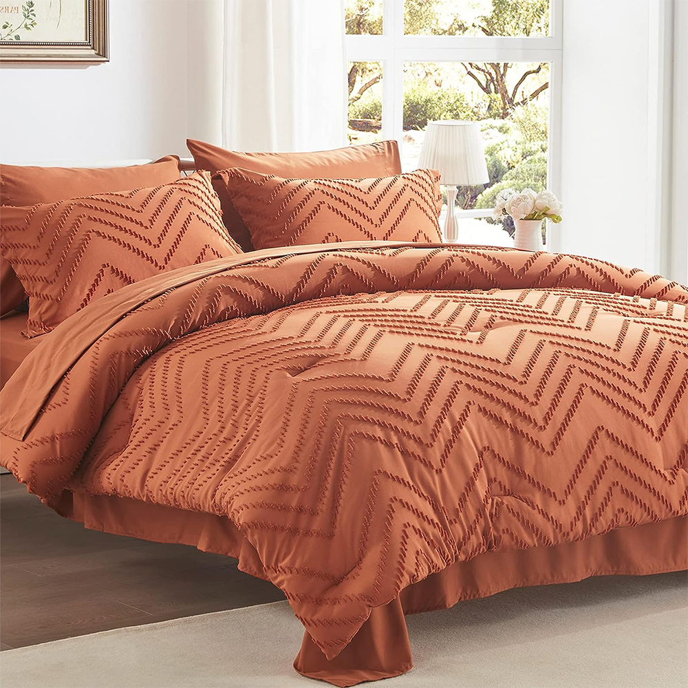 Bruine Jacquard Boho Wave geknipte dekbed set 7 stcs dekbed met lakenset